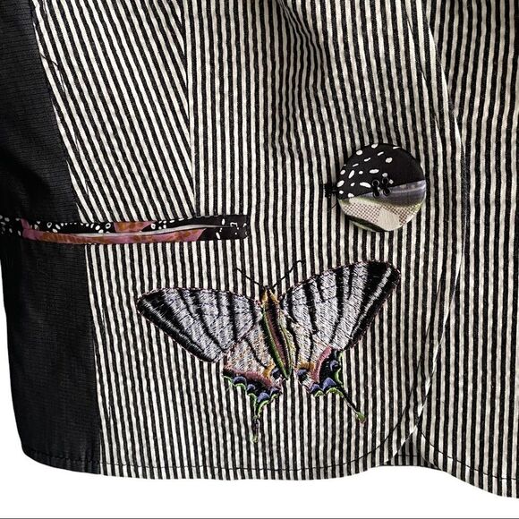 St-martins Cotton Striped Blazer Embellished Butterfly Embroidery Black White 36 - Picture 10 of 13